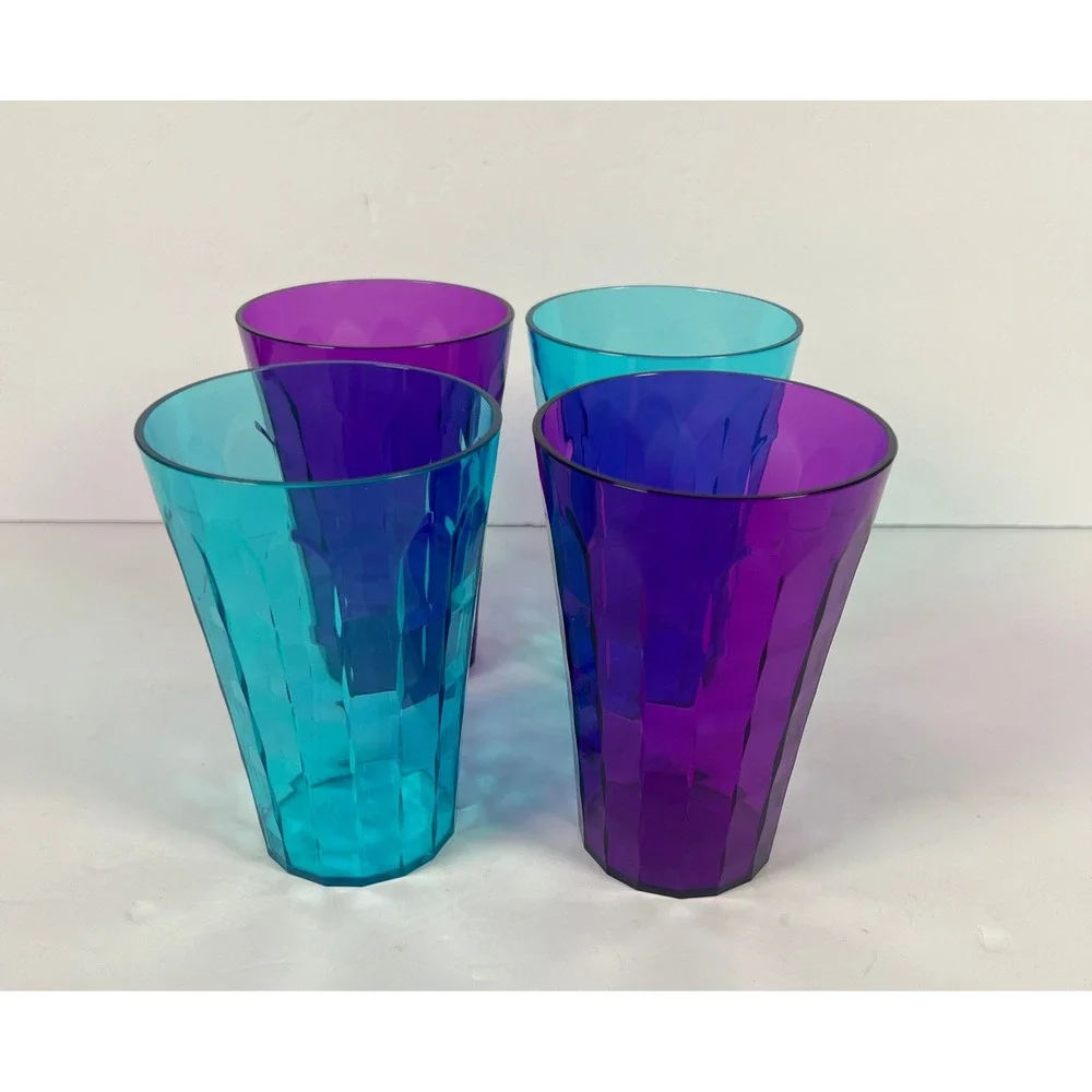 Tupperware Ice Prism Acrylic Tumblers 16oz Purple and Blue  Set of 4 NEW